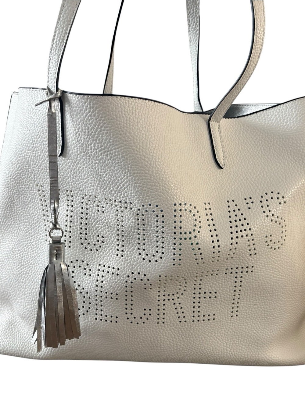 Victoria's Secret White Tote with Studded Logo and Tassel Charm - Picture 6 of 8
